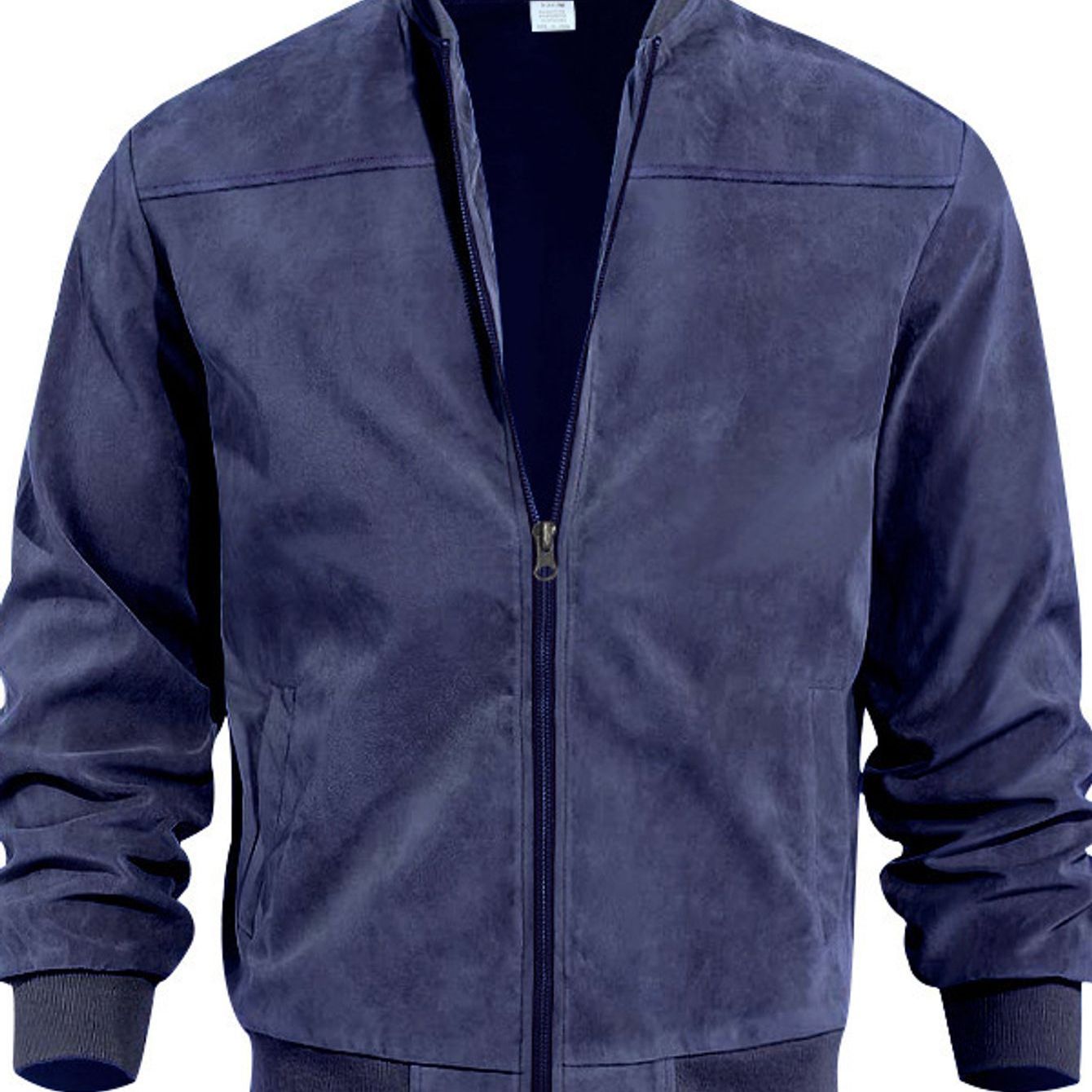 Men's Slim Fit Full-Zip Stand Collar Jacket - Luxury Full-Zip Closure, Zippered Pockets, Outerwear Coat for Fall/Winter, Navy Blue/Black/Other Colors, Machine Washable & Wrinkle-Resistant Casual to Formal Events, Patchwork De