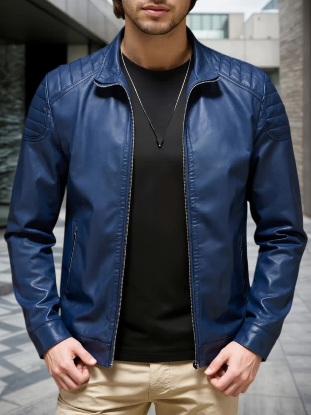 Men's Retro Street Style Bomber Jacket with Stand Collar & Zipper Closure - Solid Black/Blue/ Brown/Beige/Gray/White - Full-Zip Casual Coat with Functional Pockets, Shell & Lining for Spring/Fall, Motorcycle & Casual Attire -