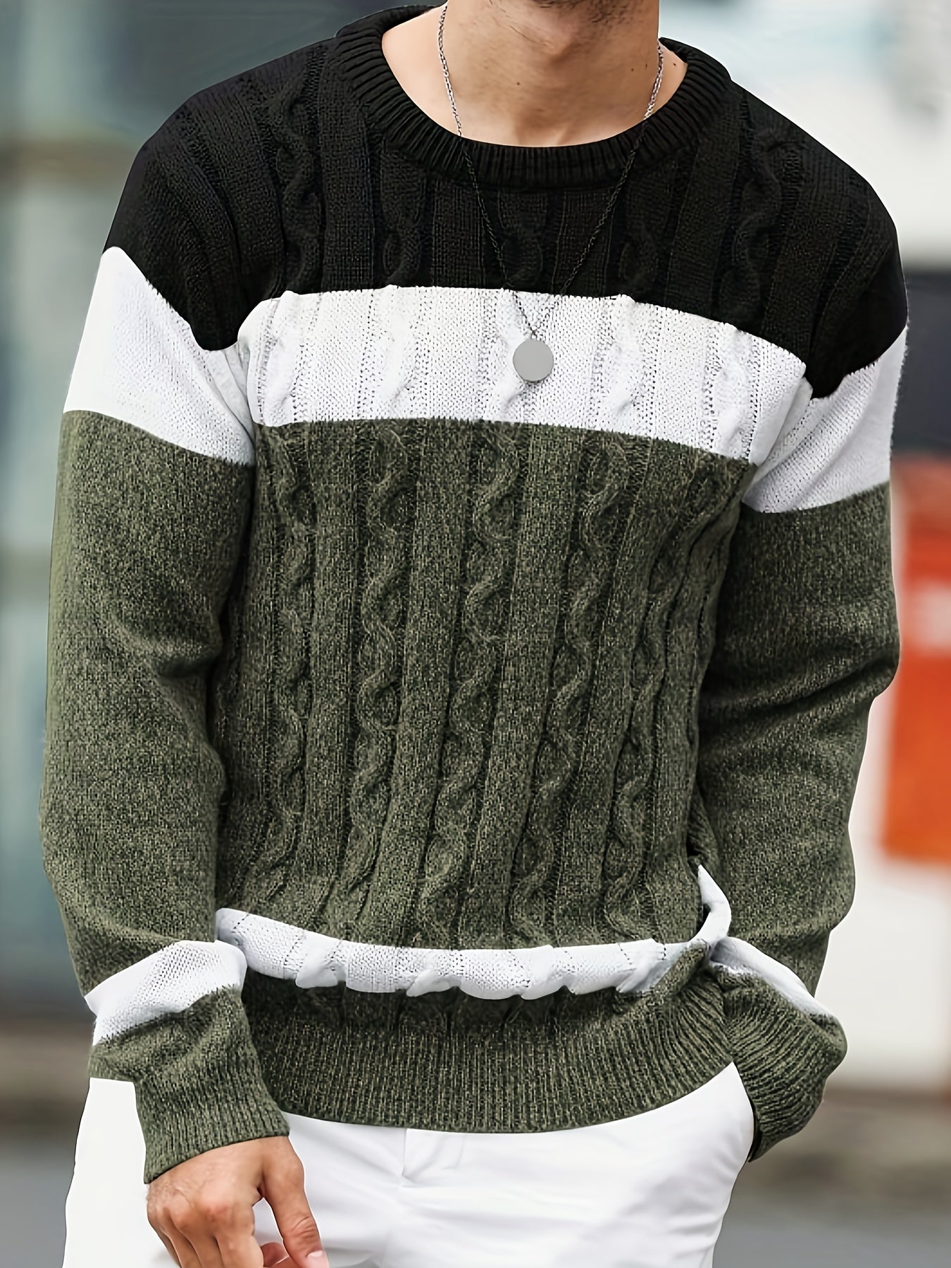 Men's Fall Winter Sweater-Stretchy Non-Transparent Pullover, Soft Knit Sweater for Everyday & Formal Outfits, Cold Weather Office Party Sweater - Easy Care Round Neck Sweater for Men, Knitted Sweater, Comfortable Fit, Medium