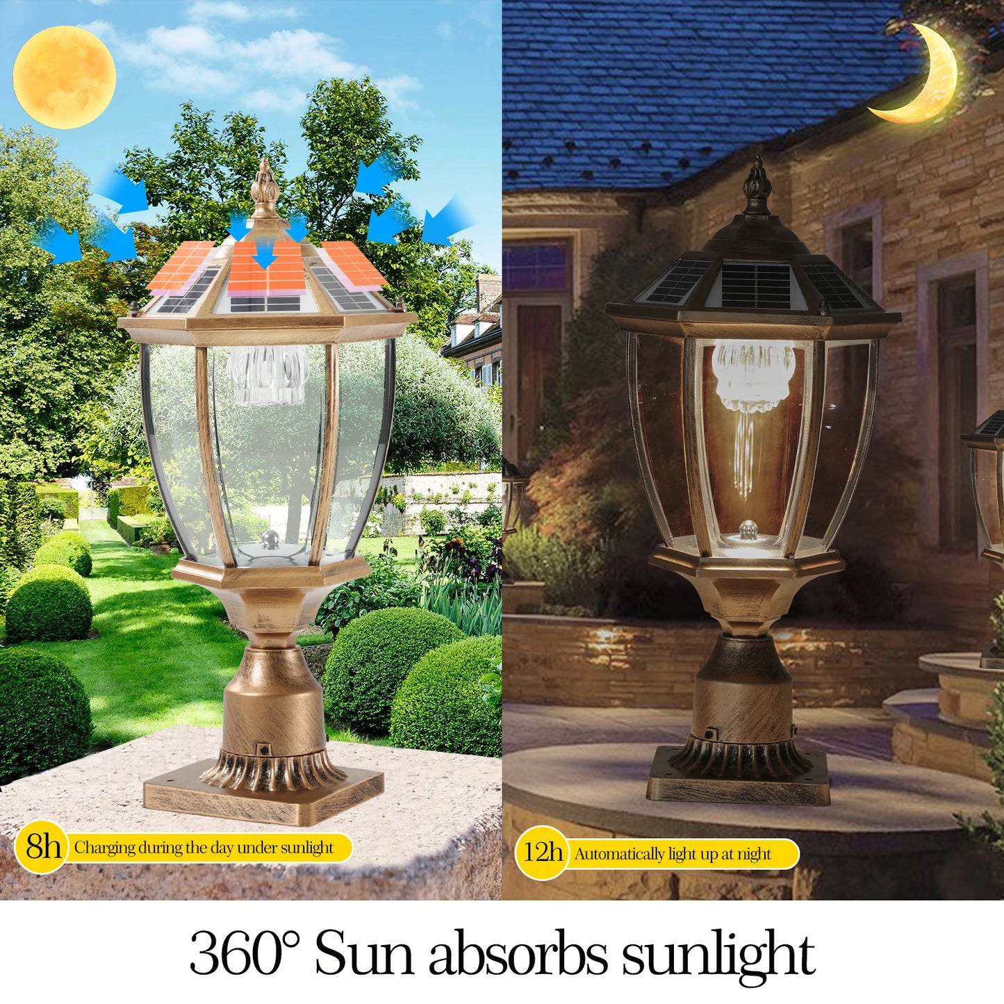 Vintage Solar LED Post Light, Waterproof Outdoor Garden Lamp with Automatic On/Off (2-pack)