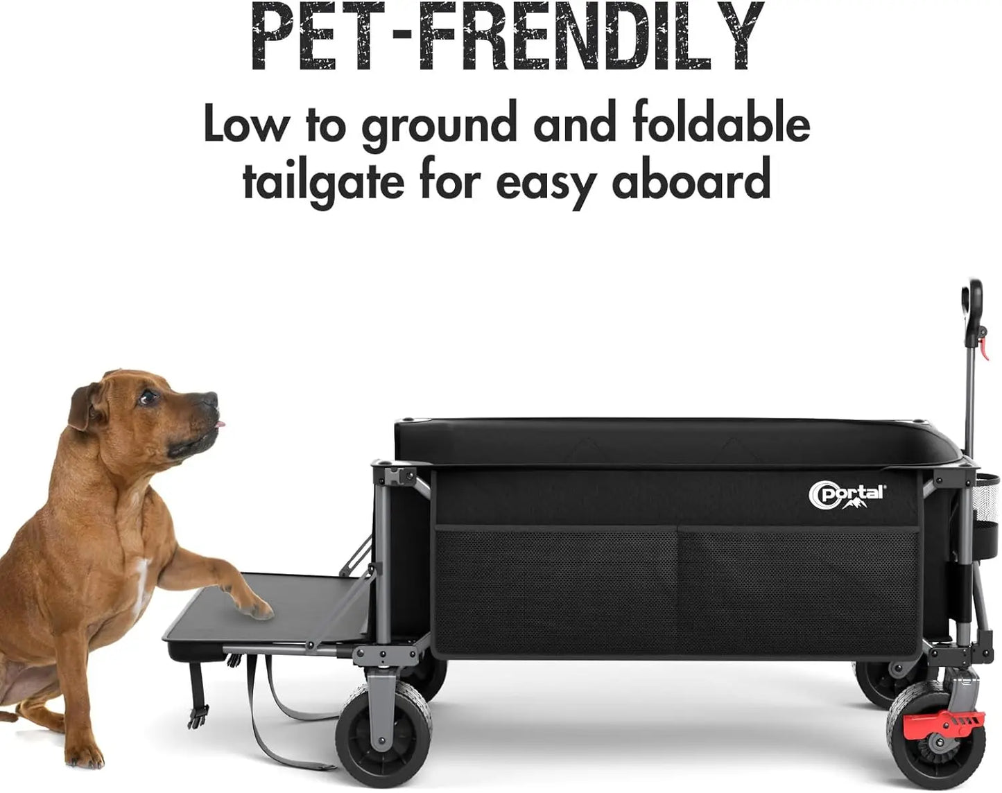 26" Extra Wide 55" Long Foldable Wagon with Tailgate, Large 600L Collapsible Wagon with Cargo Net, 400 LBs Heavy Duty Utility Ca