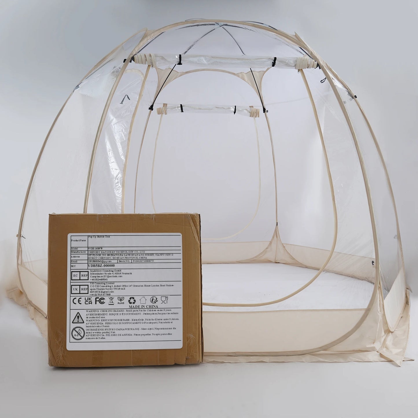 Clear Pop Up Bubble Tent 3x2.05m Outdoor Garden Camping Tent for 3 to 4 People with Glass Fiber Rods