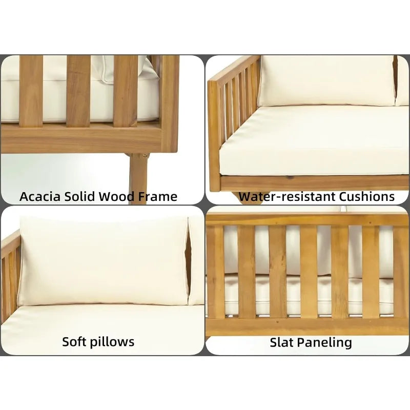 Outdoor 3 Seater Daybed Acacia Wood Sofa with Cushions
