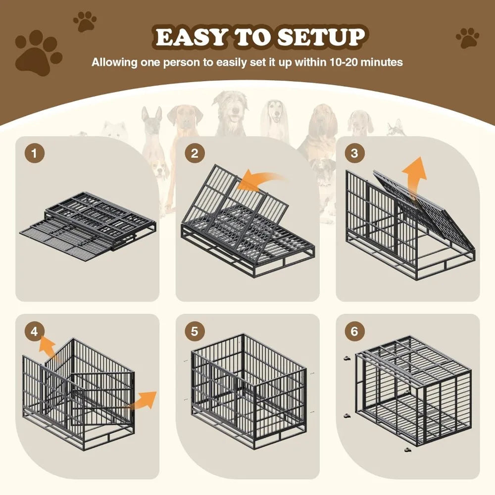 Dog Crate with Removable Tray Indestructible Steel Kennel