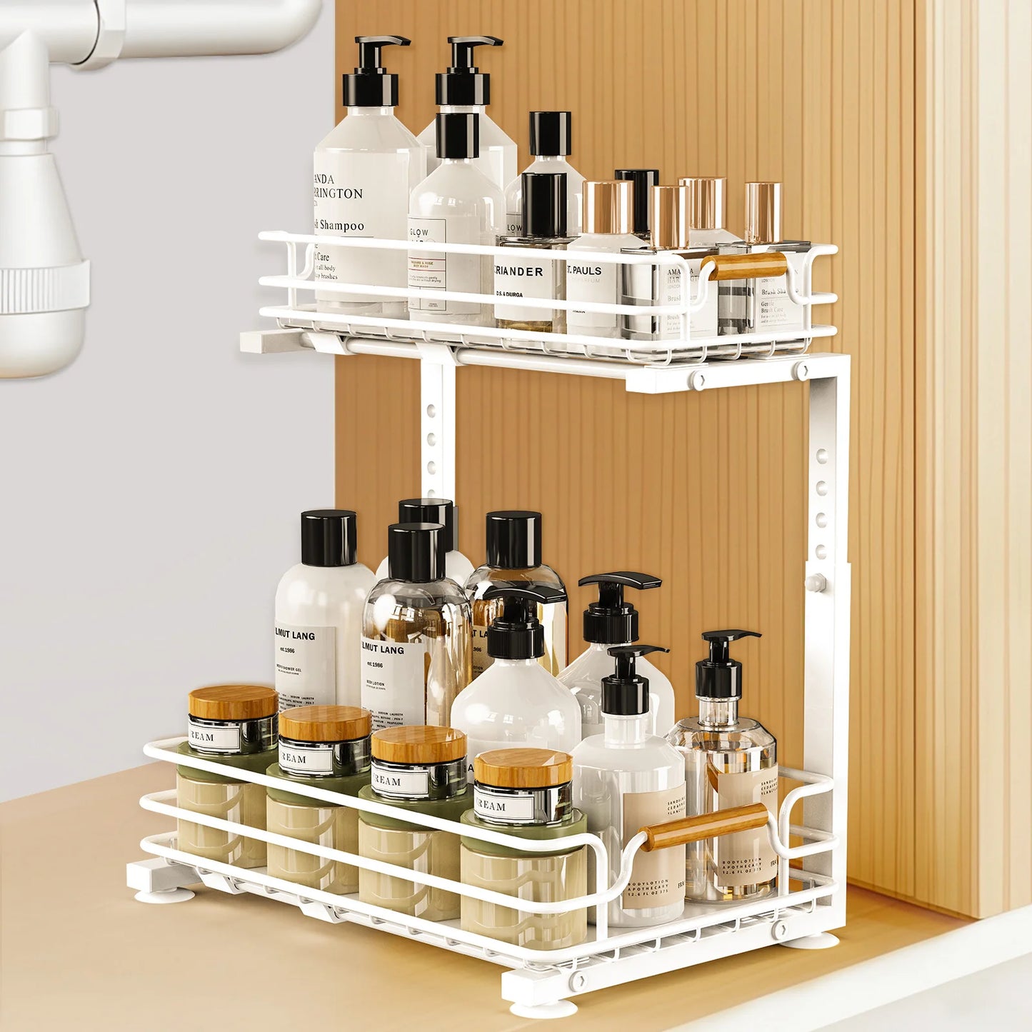 2 Tier Under Sink Organizer Kitchen Metal Sliding Drawer Height  Adjustable Cabinet Organizer Kitchen Organizer