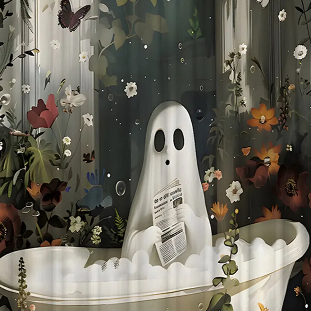 Cute Cartoon Ghost Shower Curtain Set Halloween Bathroom Curtain Washable Spooky Bathroom Curtain with Hooks for Bathroom Decor