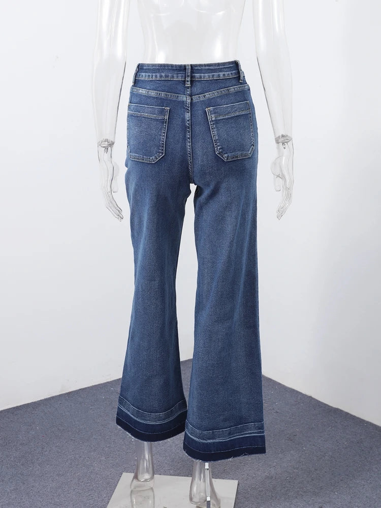 Women's Street Denim Jeans 2025 Autumn Patchwork High Waist Zipper Fly Ripped Retro Long Pants