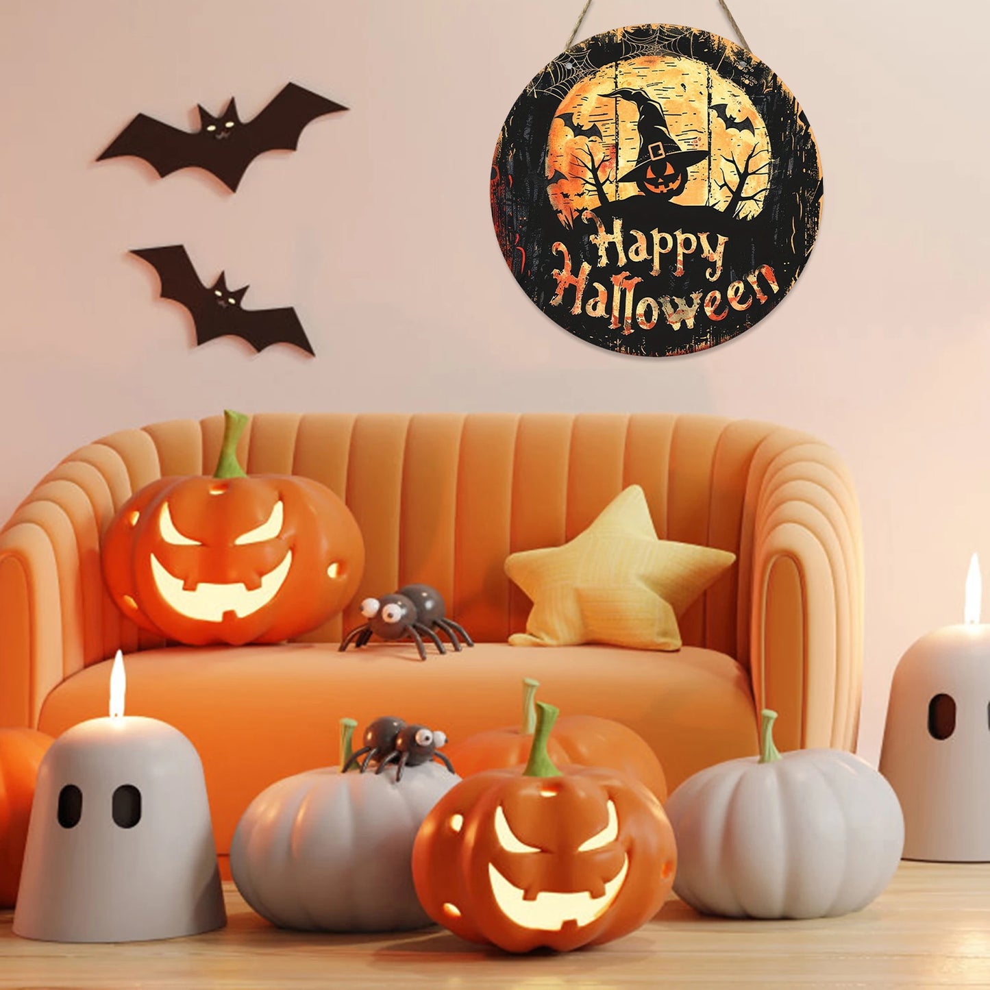 Spooky Halloween Wooden Ghost Door Hanger Haunted Hanging Decorations for Wall Home Holiday Party Decor