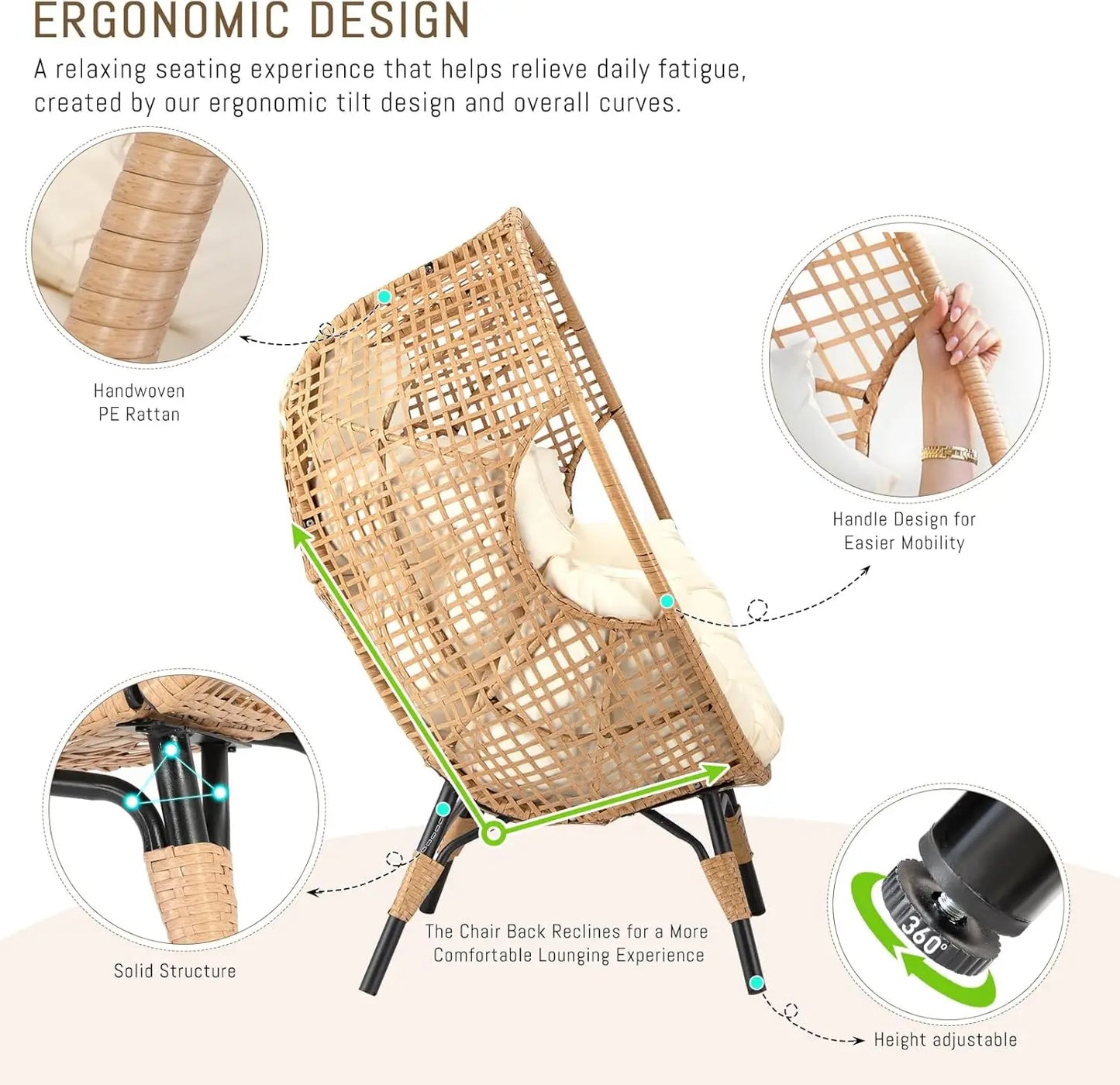 XMSJ Oversized Wicker Egg Chair With Footrest And Ottoman