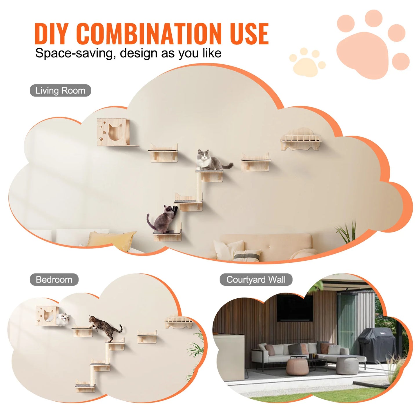 VEVOR Wall Mounted Cat Shelves Cat Floating Furniture Set