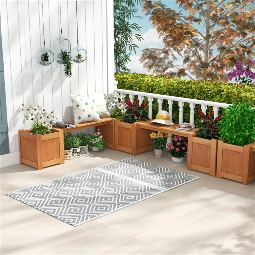 Wooden Bench with Planter Box Outdoor Garden Seat Durable Weatherproof Teak Oil Finish Deep Planters Detachable Bench 330 lbs.