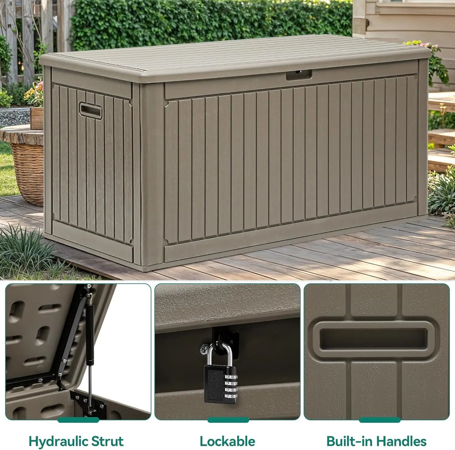 260 Gallon Double Wall Deck Box with Divider Side Handles