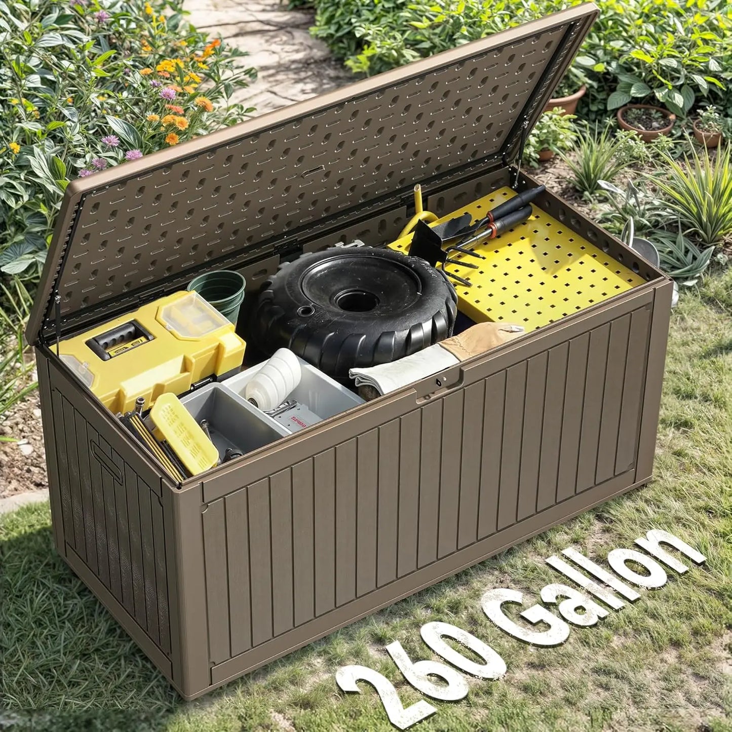 260 Gallon Double Wall Deck Box with Divider Side Handles