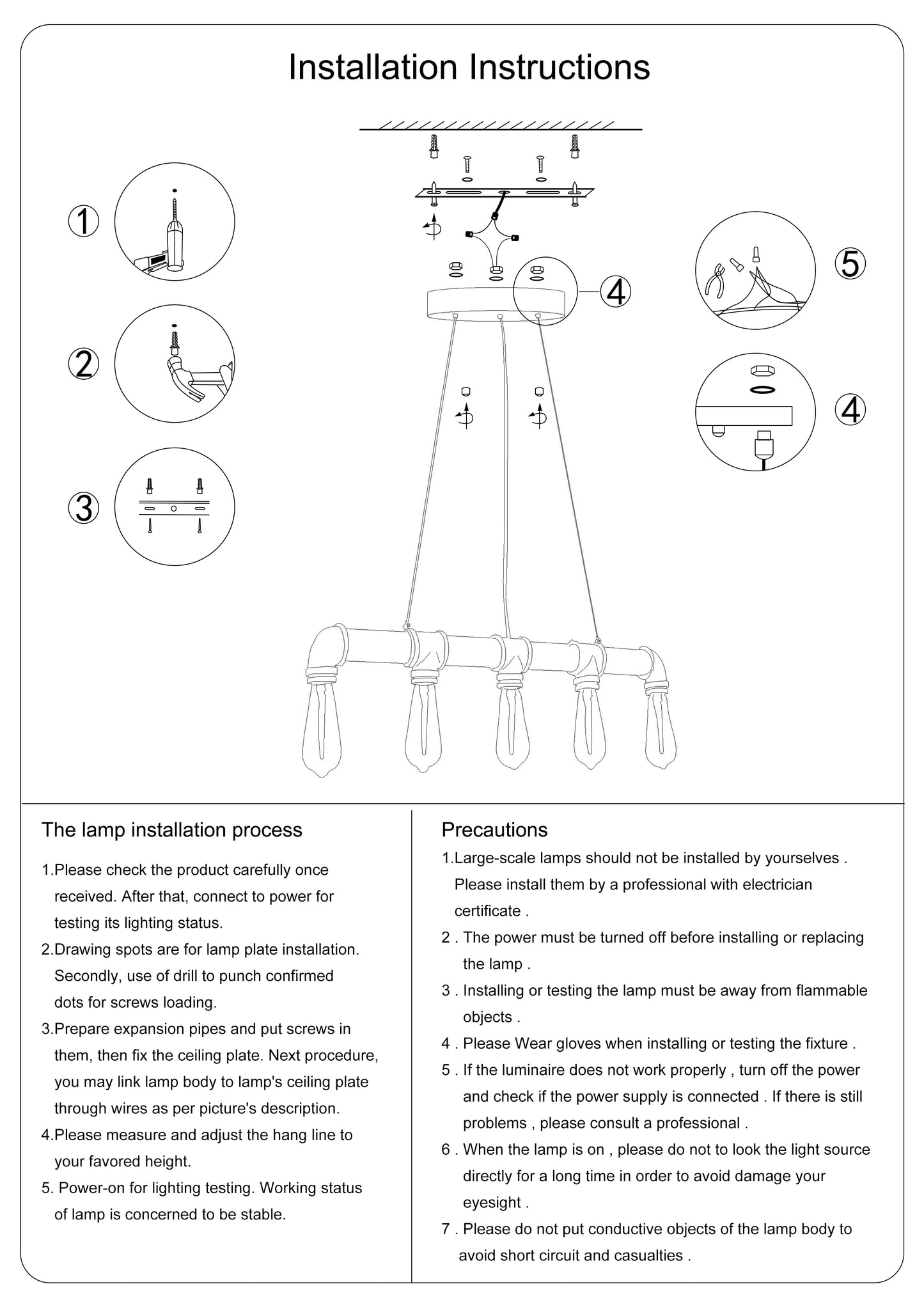 Chandelier Pendant Lamp Ceiling Light Fixture for Home Restaurant and Bar Decoration
