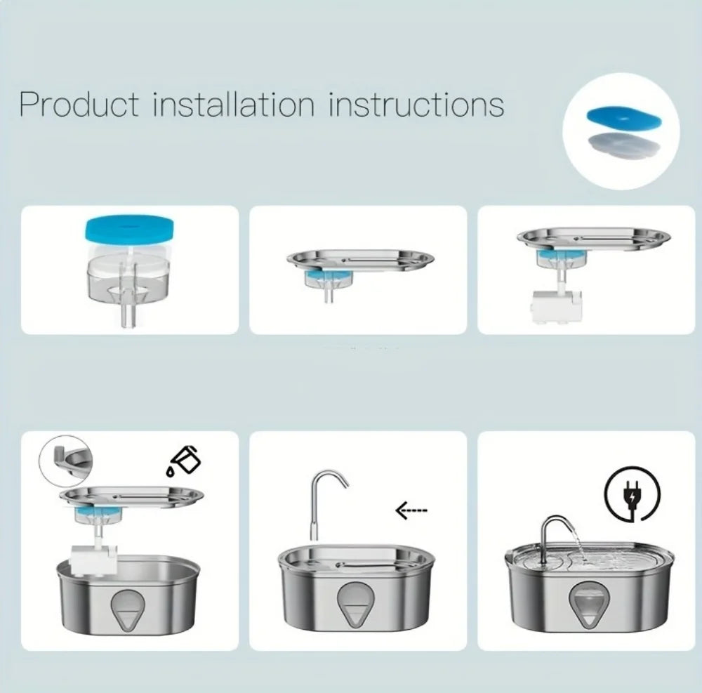 3.5L Large Capacity Pet Water Dispenser Automatic Stainless Steel Cat Water Fountain with LED Lighting