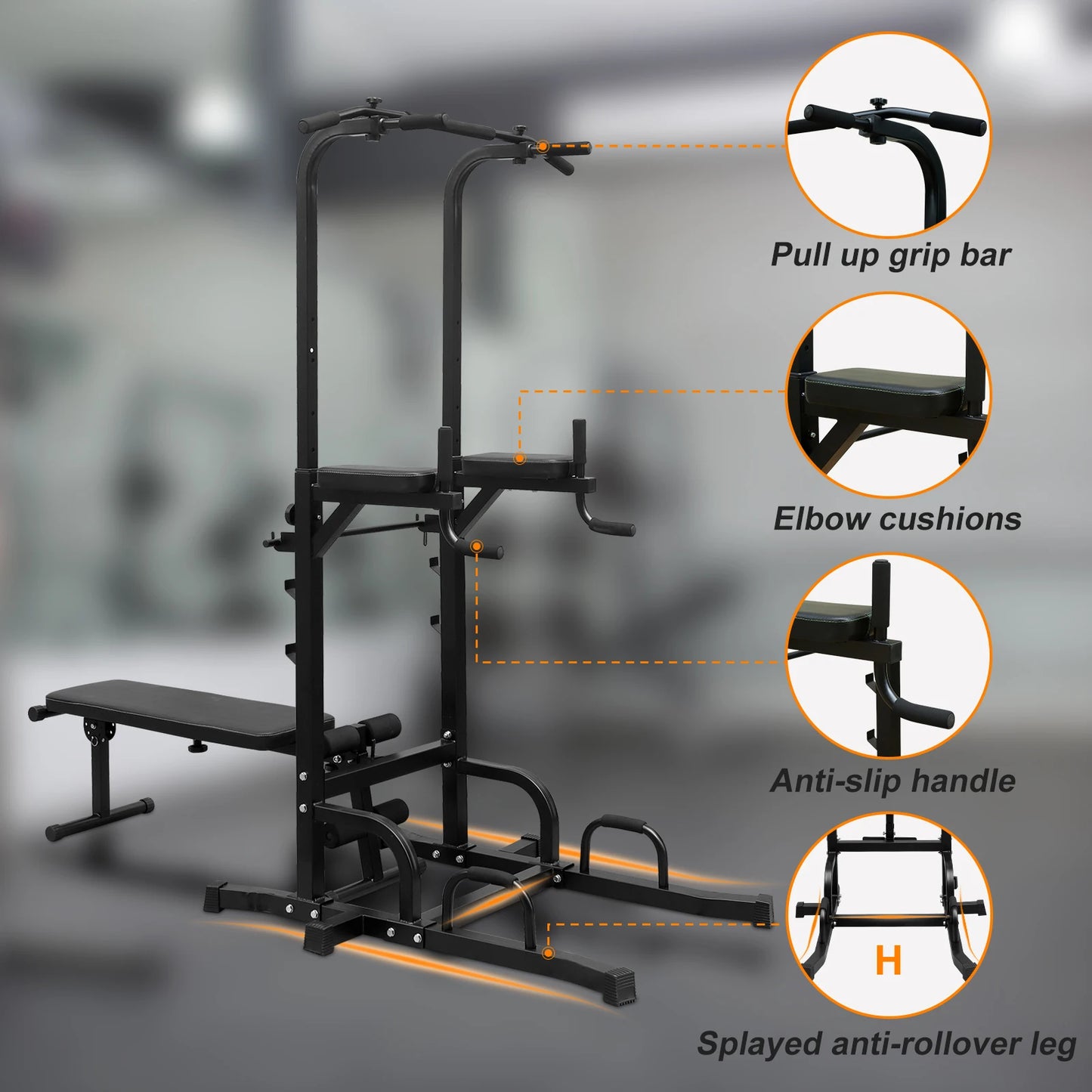 Adjustable Height Pull Up Dip Bar Station Heavy Duty Multi Function Fitness Rack for Home Gym Full Body Strength Training Black Iron