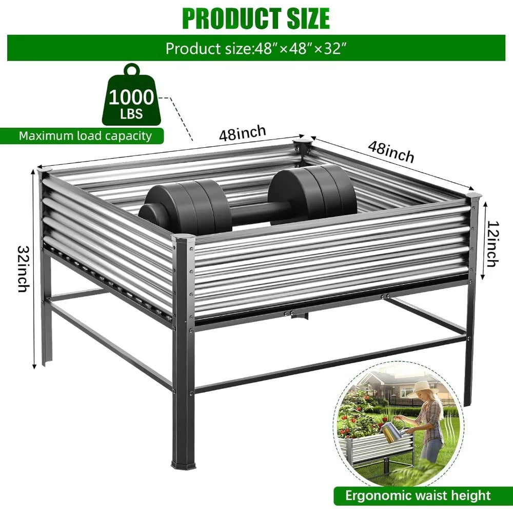 Doniks Raised Garden Bed with Legs 48x48in 1000lb Capacity