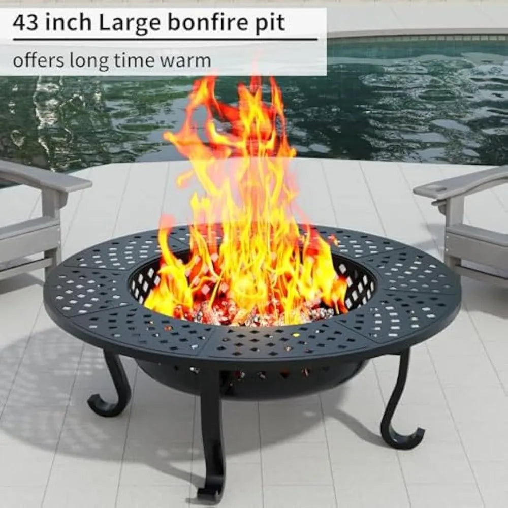 Wood Burning Outdoor Fire Pit Grill Table Round Patio