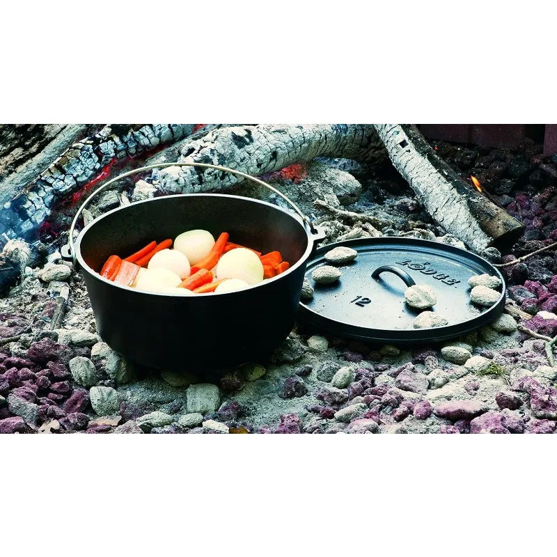 Lodge 8 Quart Pre-Seasoned Cast Iron Camp Dutch Oven with Lid Dual Handles for Oven And Stove Use