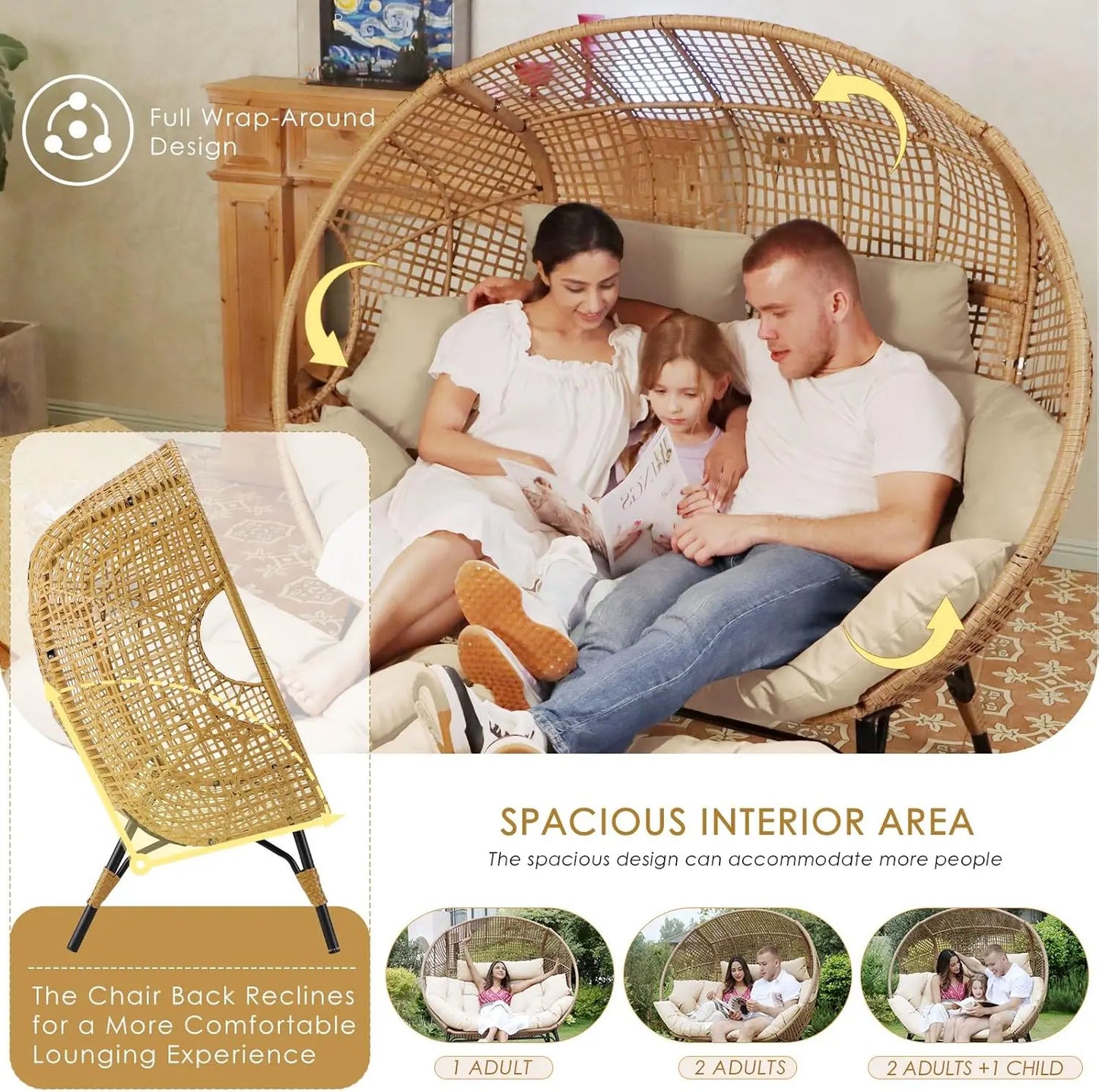 XMSJ Double Egg Chair Indoor Outdoor Loveseat Cushioned