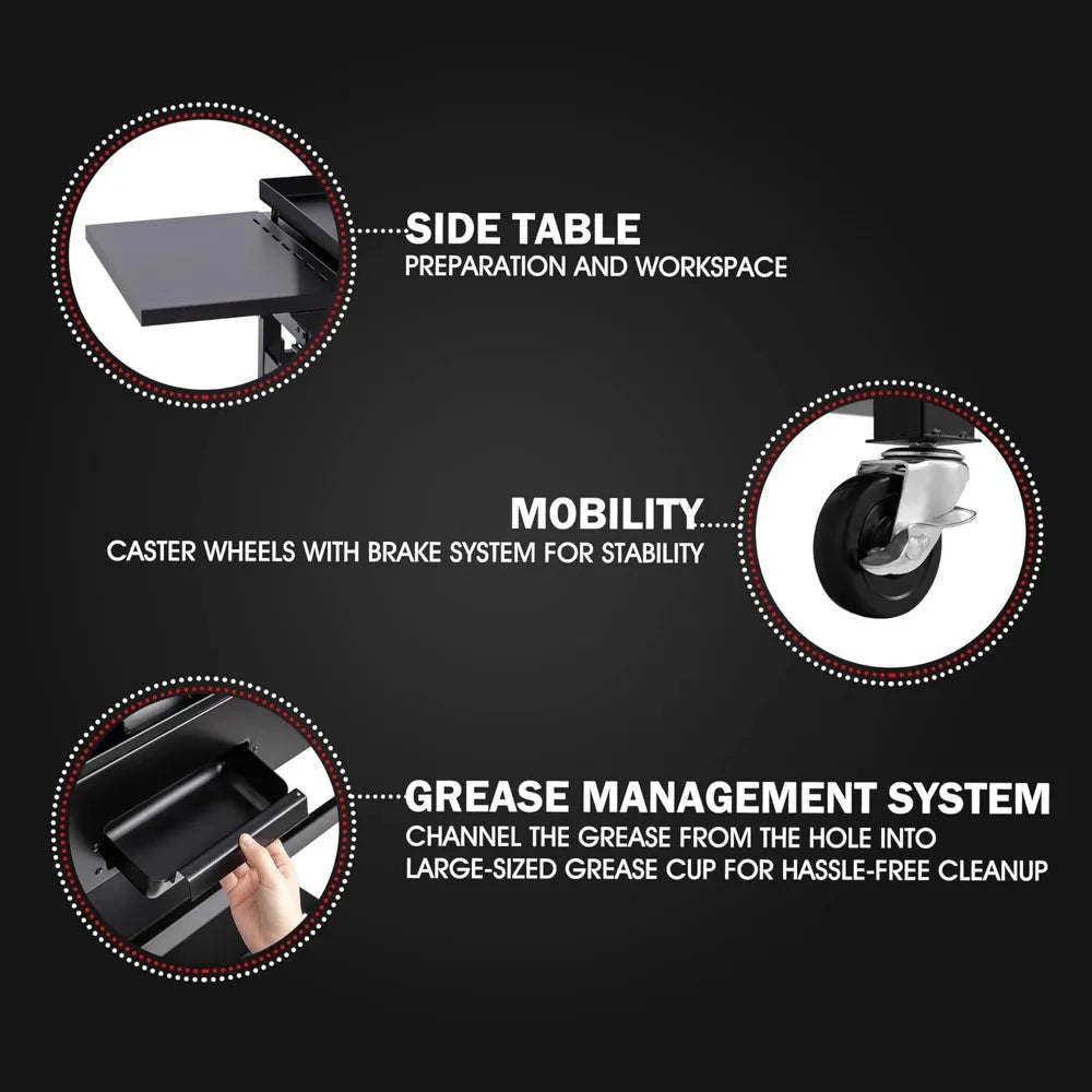 4-Burner Flat Top Gas Grill with Folding Side Tables Black