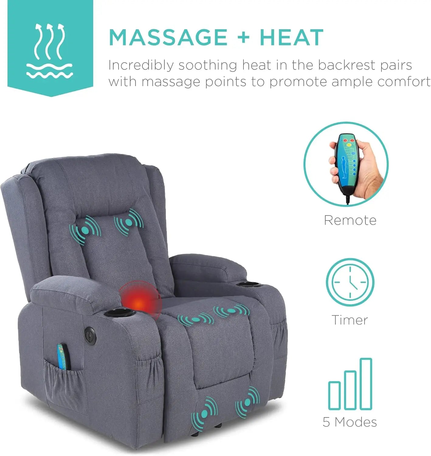 Modern Linen Electric Power Lift Chair with Massage and Heat - Blue