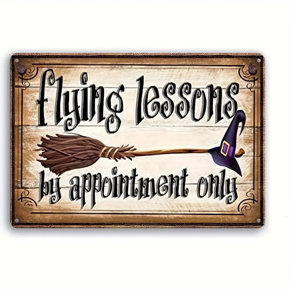 High - Quality 8x12 inches Witchcraft Charm Vintage Halloween Tin Sign - "Book a Flying Lesson" Wall Art - Ideal for Home