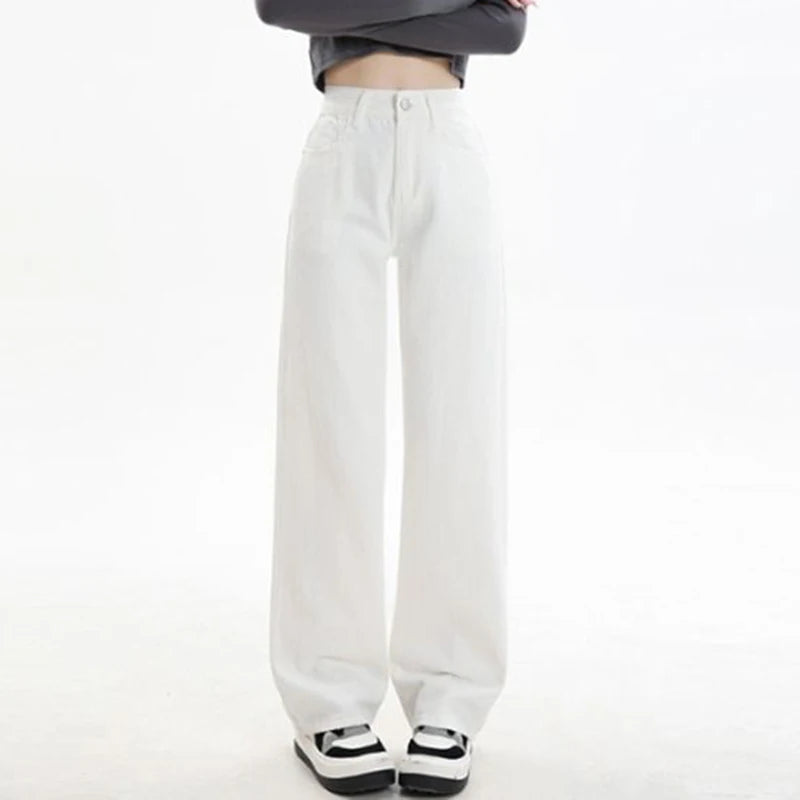 2024 Women High Waist Oversized Loose Mom Jeans Lady Streetwear Denim Y2k Straight Leg Pants Girls Blue Baggy Wide Leg Trousers