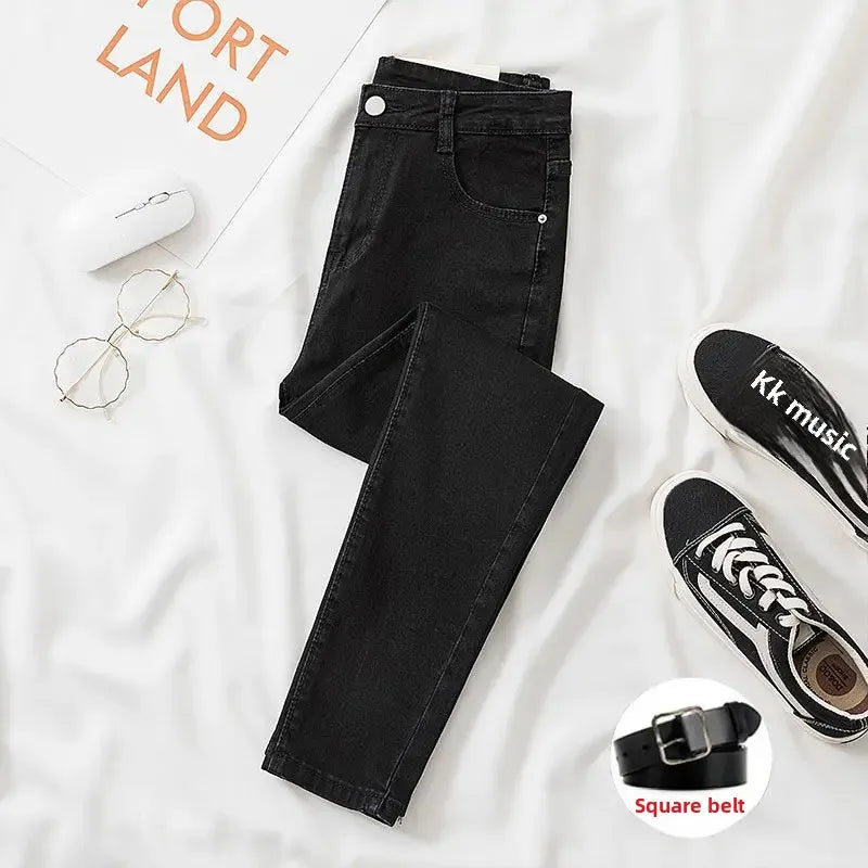 Black Grey Jeans Women's Slimming Cropped Pants Chic Versatile Student Short Trousers Long Pants Slim Fit Sihouette Smoothing