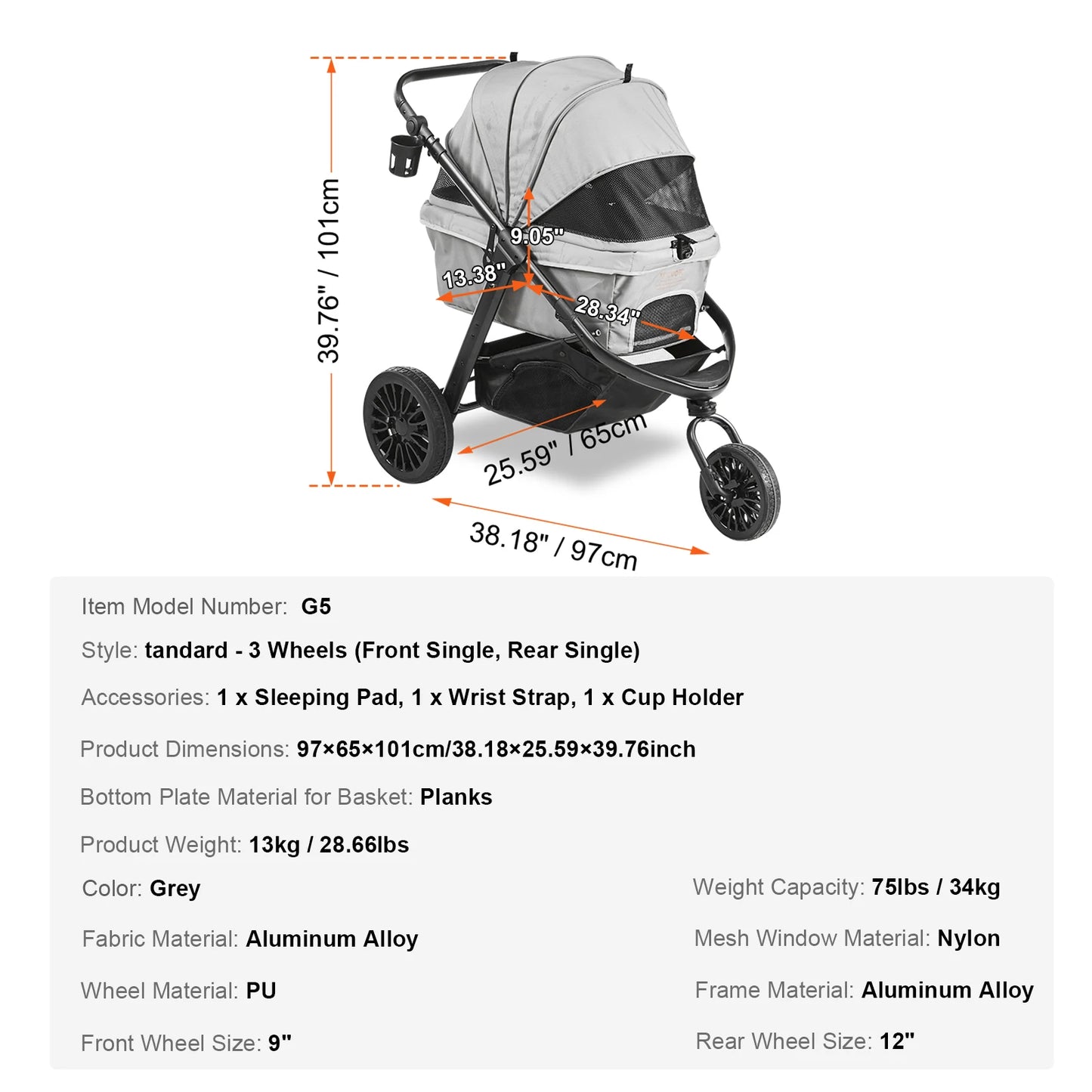 SucceBuy Pet Stroller Carrier Dog Cat Strollers Lightweight Travel Rotate with Brakes Pet Pad Cup Holder for Puppy Accessories