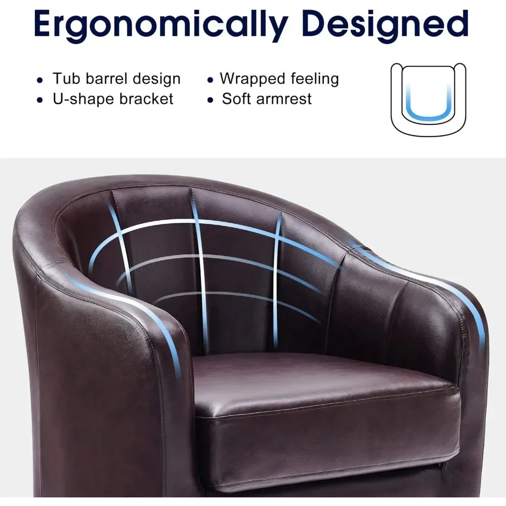Accent Chair with Ottoman, Faux Leather Barrel Armchair