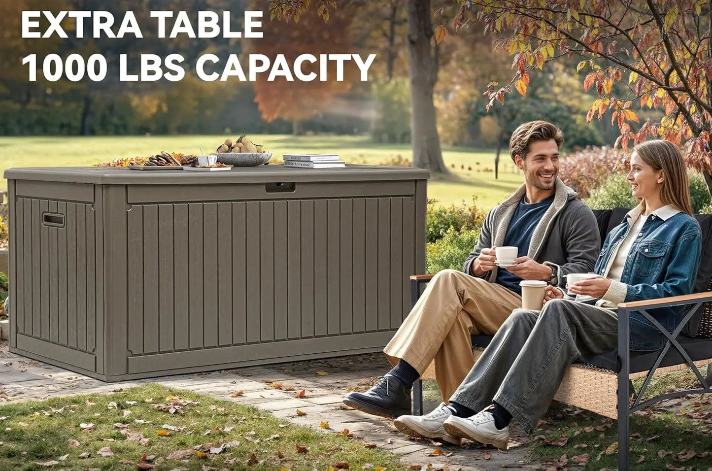260 Gallon Double Wall Deck Box with Divider Side Handles