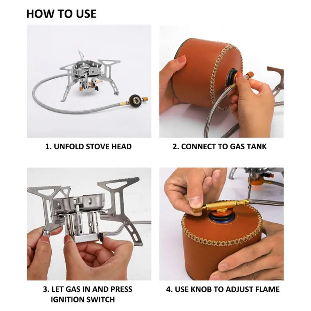 3-Core Burner Camping Stove with Folding Windscreen Set