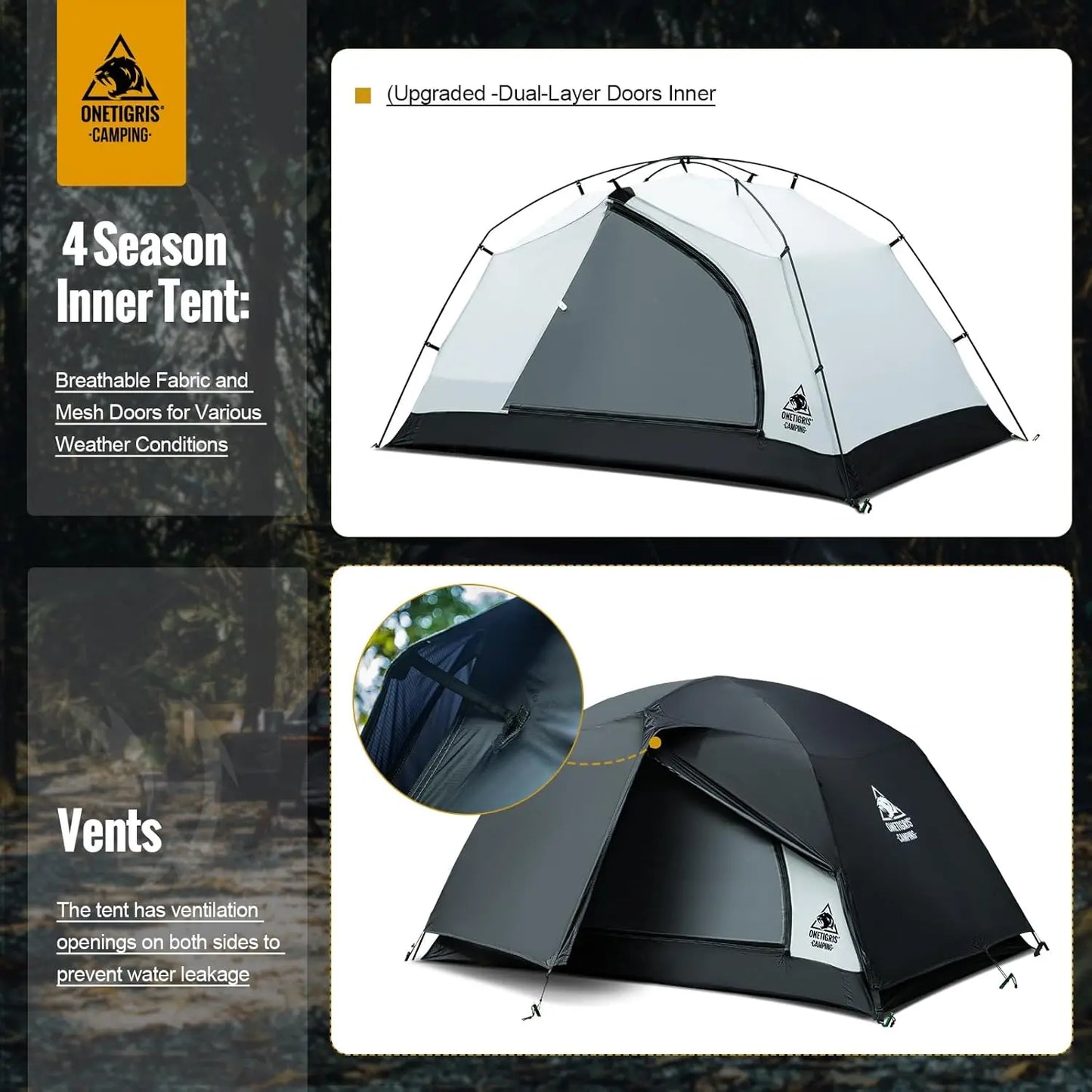OneTigris Stella Camping Tent 4 Season 2 Person Waterproof Lightweight Instant Setup Backpacking Gear 3000mm Rating