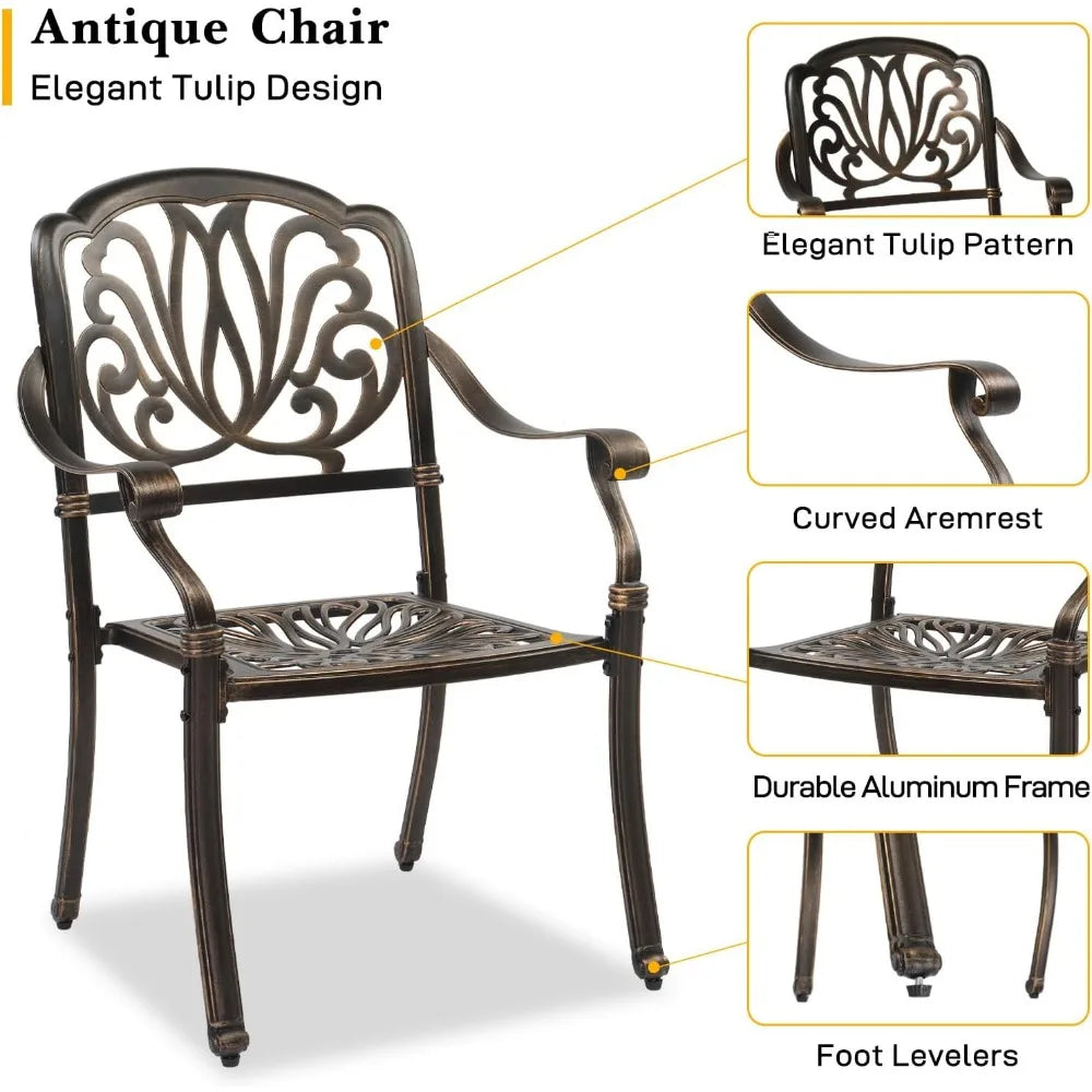 5Pcs Cast Aluminium Patio Dining Set with 4 Chairs And 1 Umbrella Table Modern Outdoor Garden Furniture round Shape for Yard
