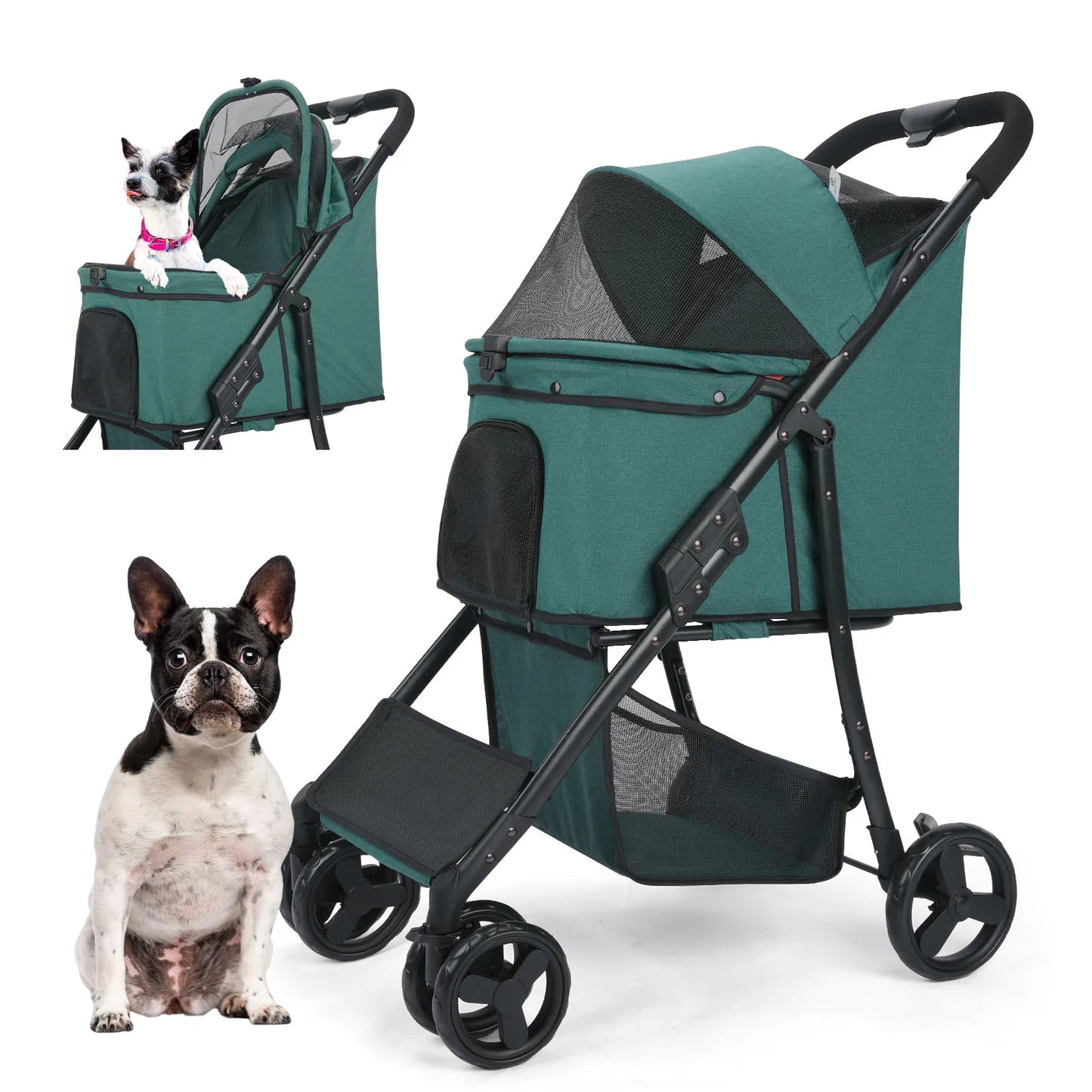Wedyvko Pet Stroller 360 Rotate Wheels Dog Carrier with Brakes And Basket for Small to Medium Sized Dogs Breathable Metal Frame