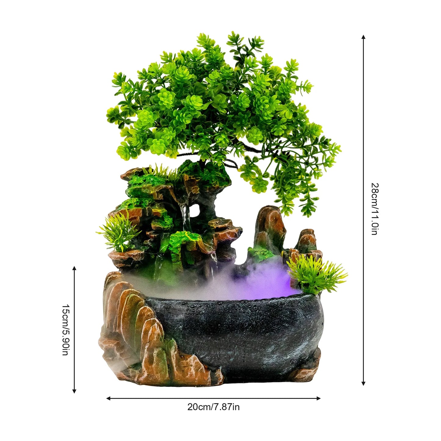 Resin Desktop Fountain With Light Base Power Line Tabletop Mountain Waterfall Rockery Decorative Ornament For Indoor