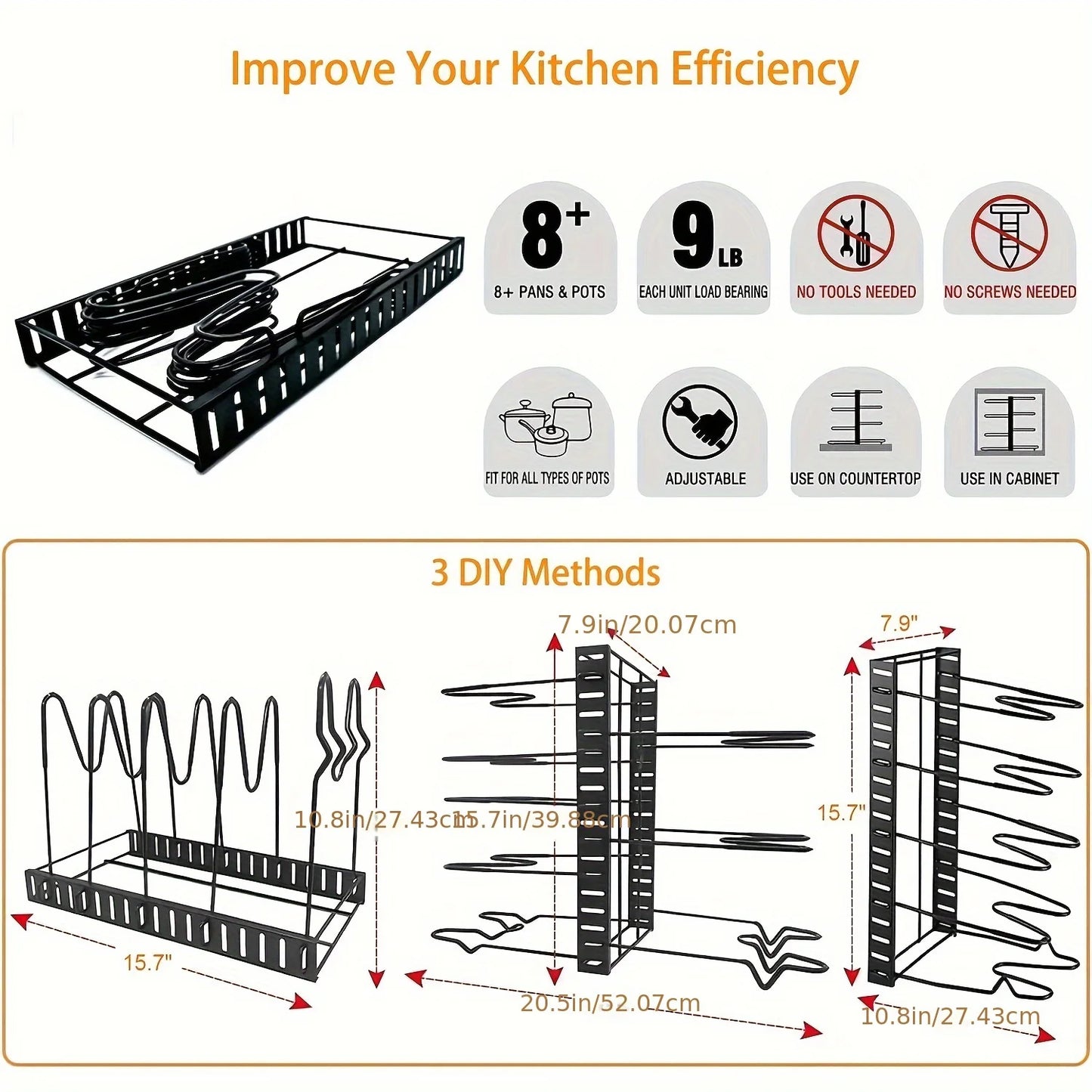 2 Pack Pot Rack Organizers for Kitchen Organization Storage