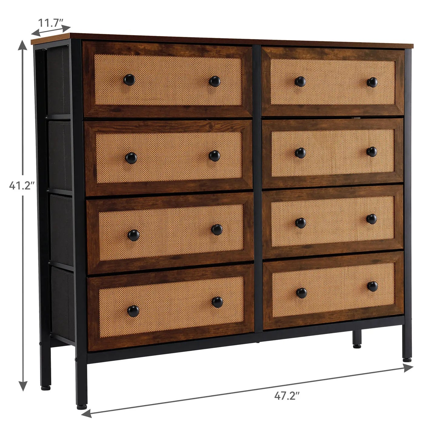 Rattan Woven Chest of Drawers Dresser with 10 Drawer Bedroom Storage Organizer