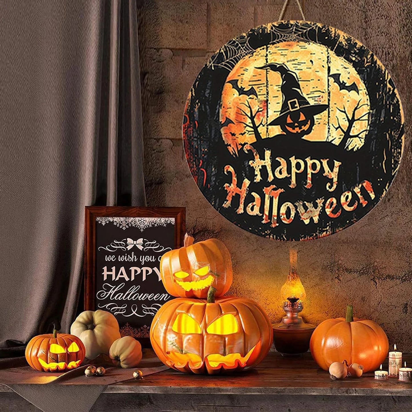 Spooky Halloween Wooden Ghost Door Hanger Haunted Hanging Decorations for Wall Home Holiday Party Decor