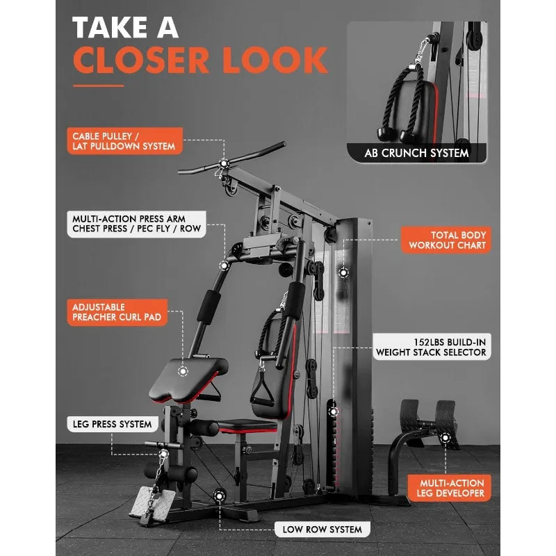 Mikolo Home Gym Workout Station with 150 Pounds Weight Stack Multifunctional Strength Training Equipment