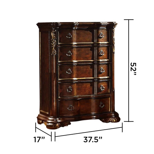 Traditional style King 5pc Bedroom set made with wood in Dark Walnut