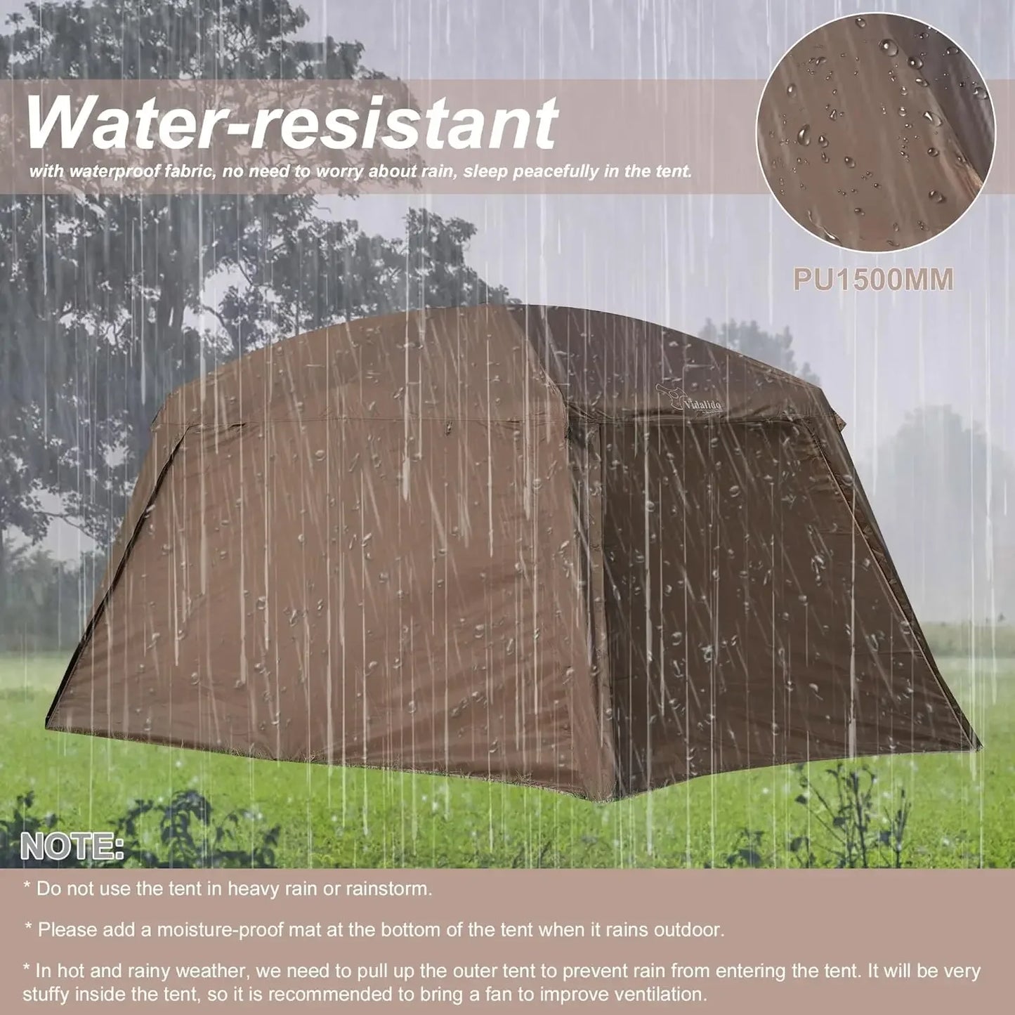 Large Family Camping Tent 8-10 Person Double Layer Waterproof 3 Door 2 Room Portable Glamping Cabin Tent for Outdoor Activities