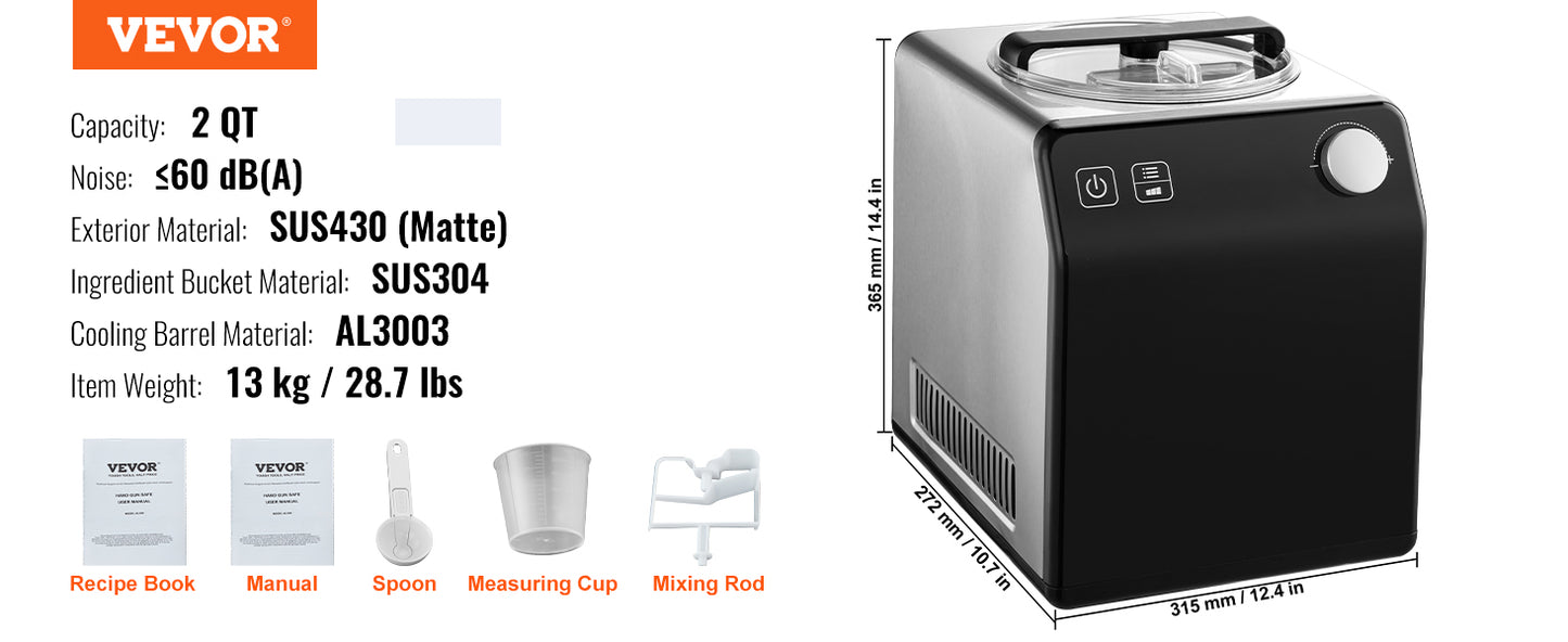 VEVOR Upright Automatic Ice Cream Maker with Built-in Compressor