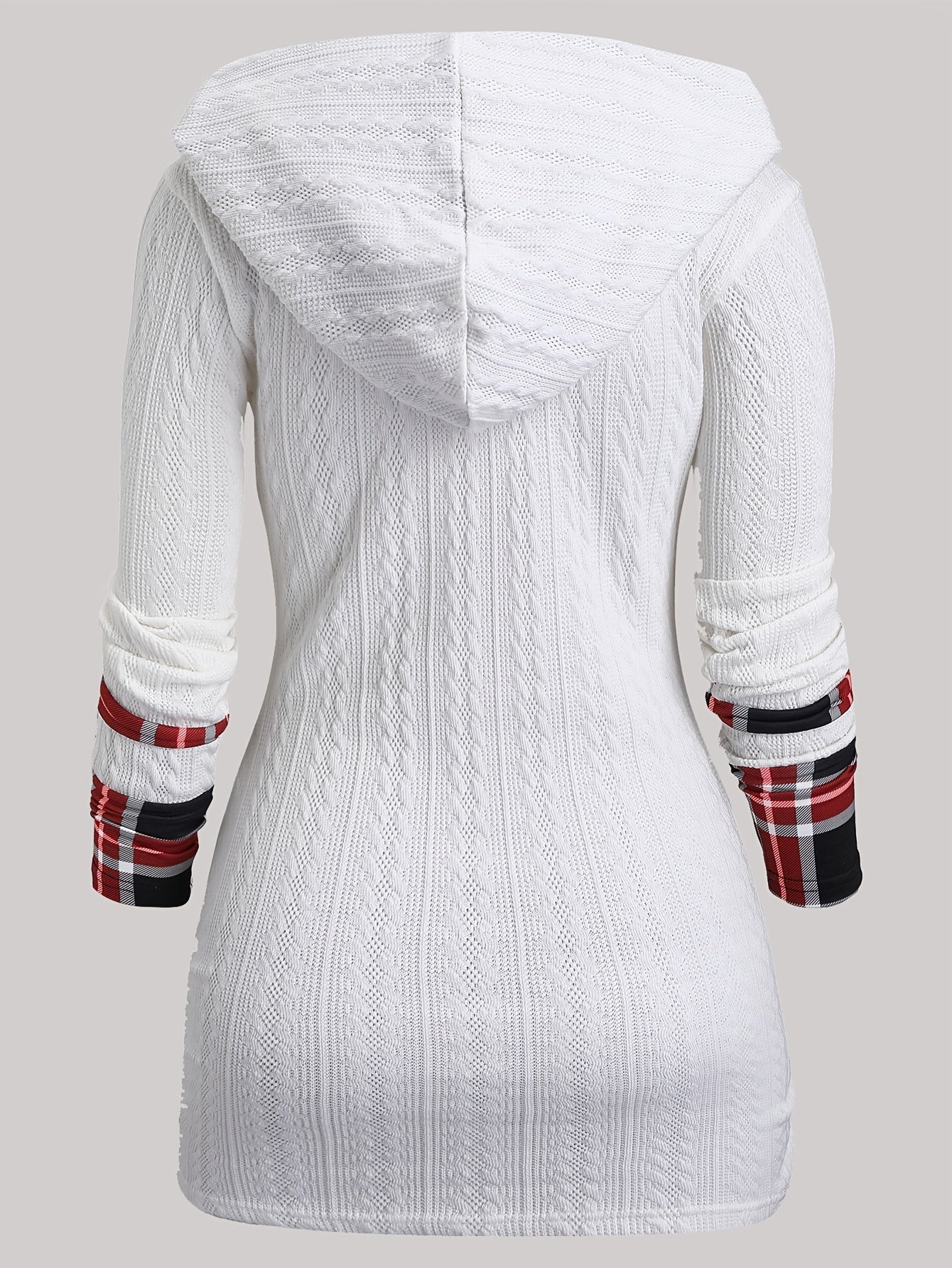 Plaid Texture Twill Patchwork Asymmetrical Collar Pleated Hooded Suit