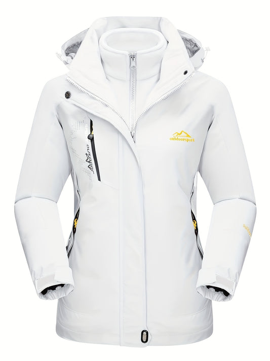 Women'S 3-in-1 Winter Coats Snow Ski Jacket Fleece Lined Winter Jacket Parka Windproof Hiking Hooded Coat Multi-pocket Winter Camping Parka Wear Resistant Snowboarding Warm Fleece Jacket