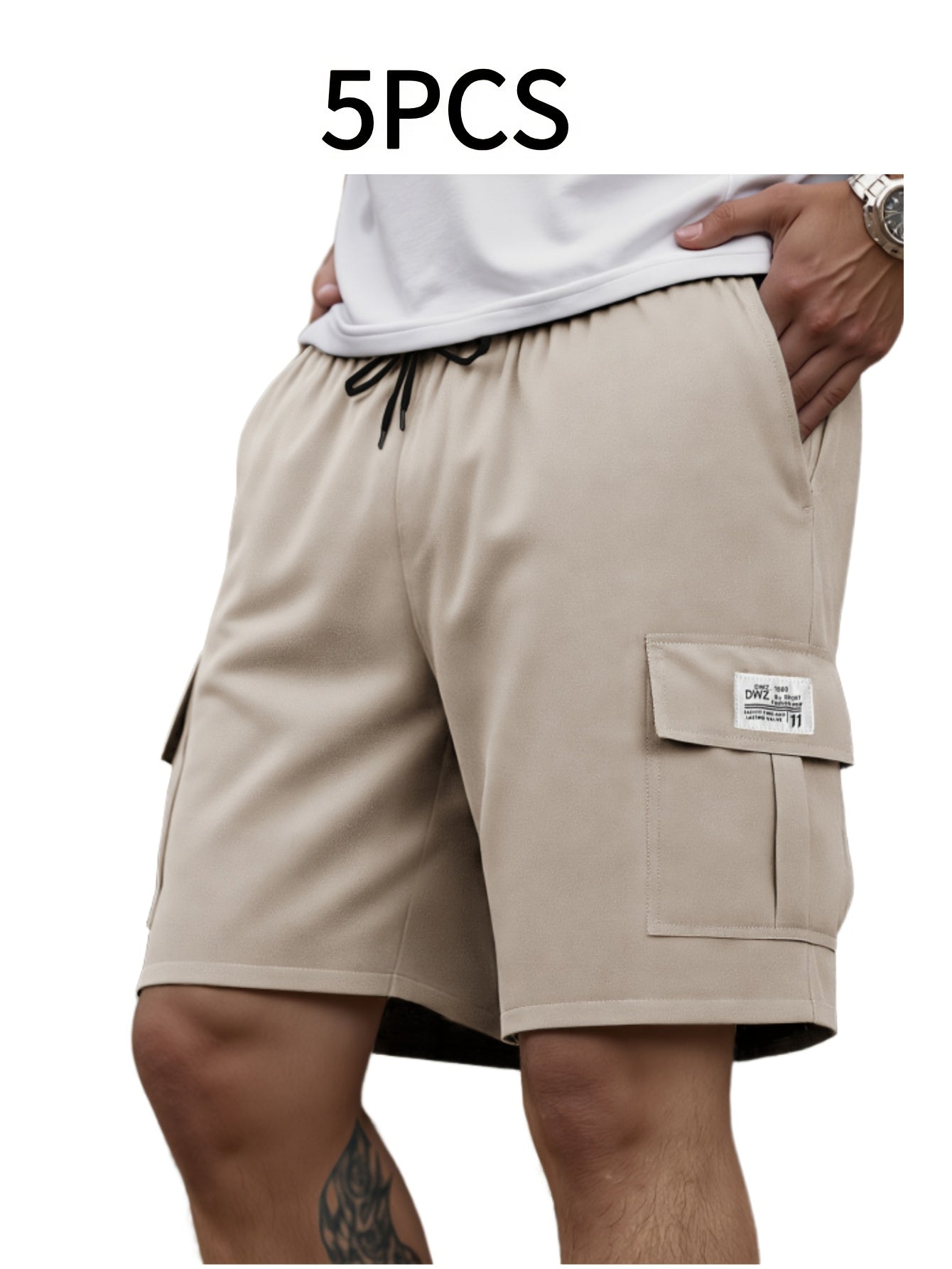 5pcs Set Of Men'S Shorts, Casual Loose-fitting Shorts, Summer Knee-length Pants, Trendy Straight-leg Casual Knee-length Shorts, Basketball Shorts, Summer Men'S Multi-pocket Waist Drawstring Adjustable Durable Casual Work Shor
