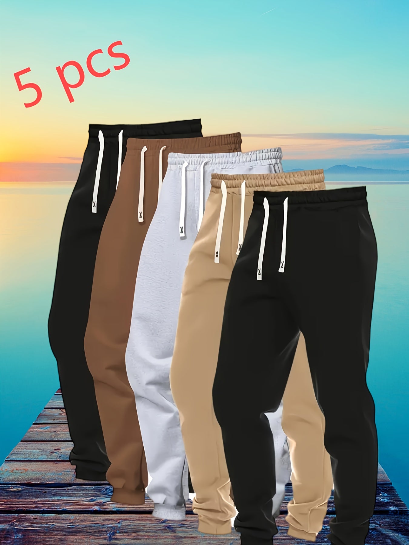 5pcs Men'S Jogger Pants - Elastic Drawstring Waist Gym Running Pants, Loose Fit Casual Trousers with Pocket - Black/Red/Beige/White/ - Autumn Workout & Everyday Streetwear for Men, Jogging Pants, Outdoor Activewear, Sporty De
