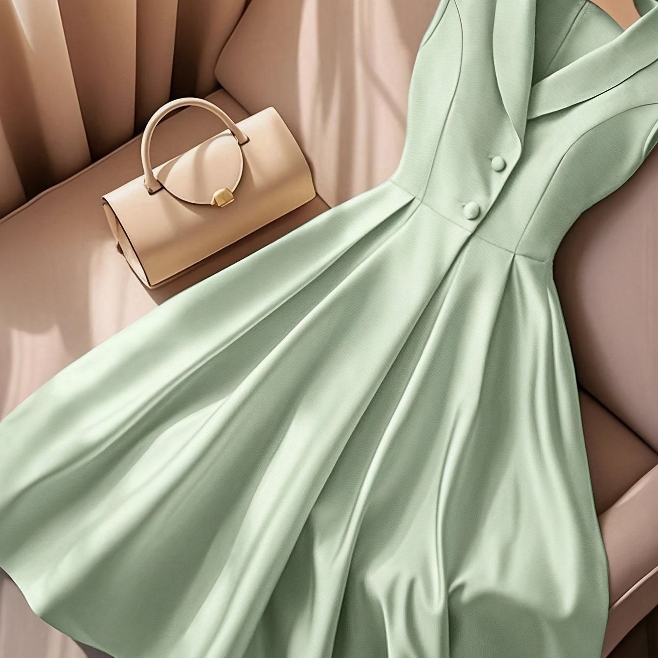 Women's Elegant Slim Fit Sleeveless V-Neckdress - Button-Up Front, Non-Stretchy Formal & Casual Outfit for Office, Party, Vacation - Machine Washable Women's Clothing, Party Attire, Timeless Fashion Piece, Smooth Fabric Finis