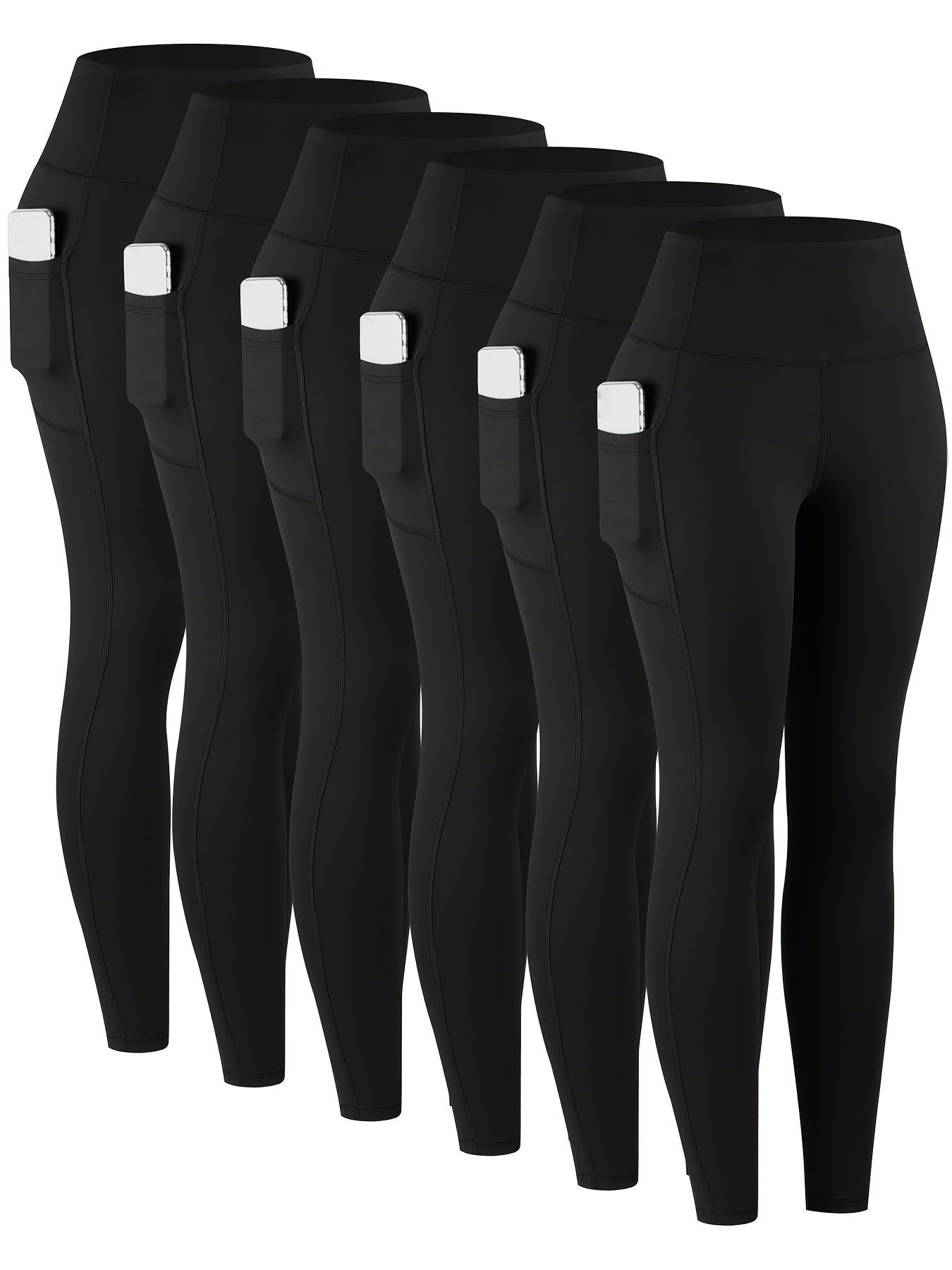 6pcs Women's High-Waisted Leggings - Non-See-Through Pants with Side Pockets, Stretchy All-Season & Casual Pants, Machine Washable Everyday Pants for Women, Leggings for Women, Leggings with Pockets, Womens Leggings, Women Le